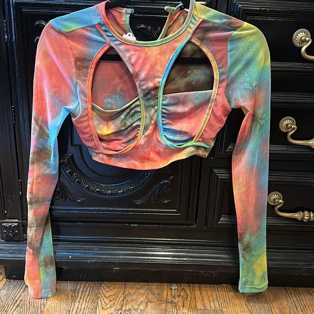 Abstract Cut mesh crop top